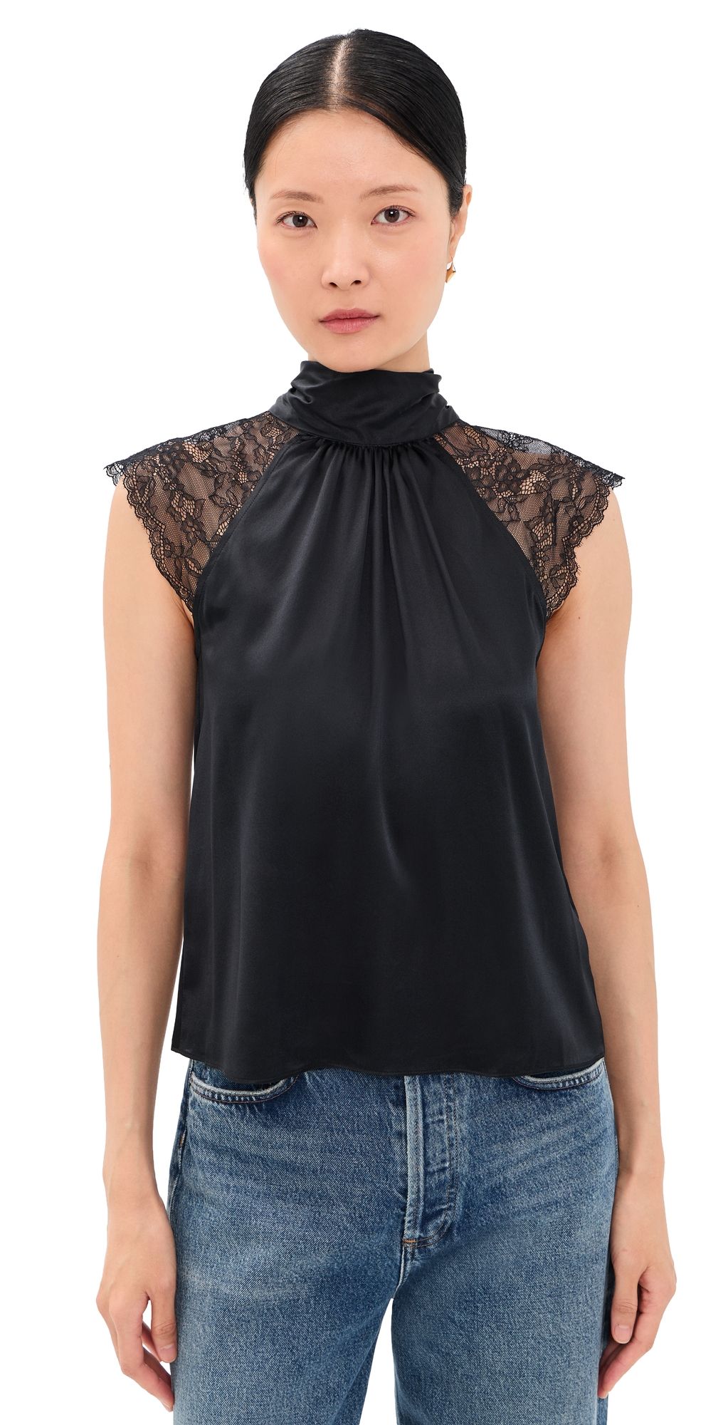 Generation Love Rachel Chantilly Lace Combo Halter Blouse Black XL