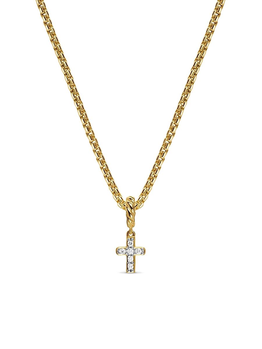 Women's Micro Pavé Cross Amulet in 18K Yellow Gold with Diamonds, 8MM - Diamond