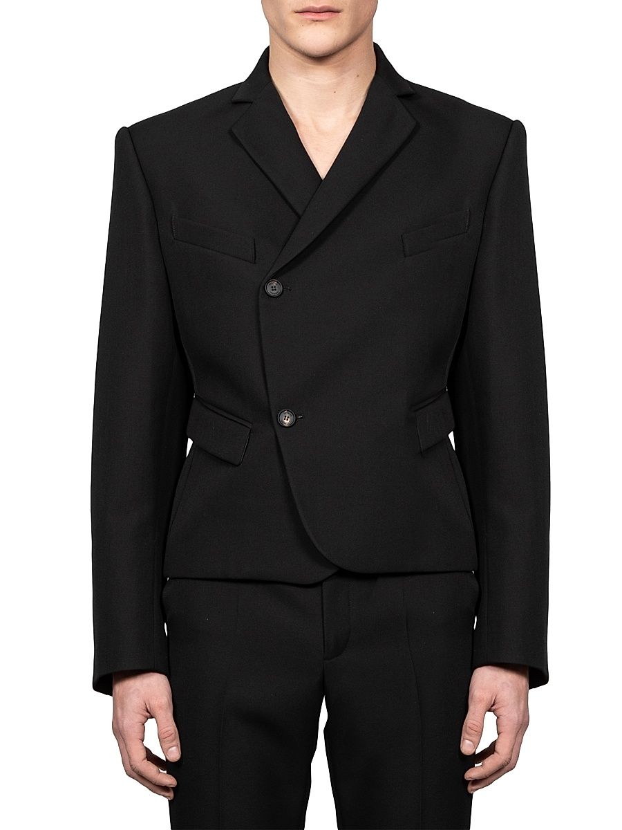 Men's Wool Boxy Two-Button Blazer - Black Wool - Size 44