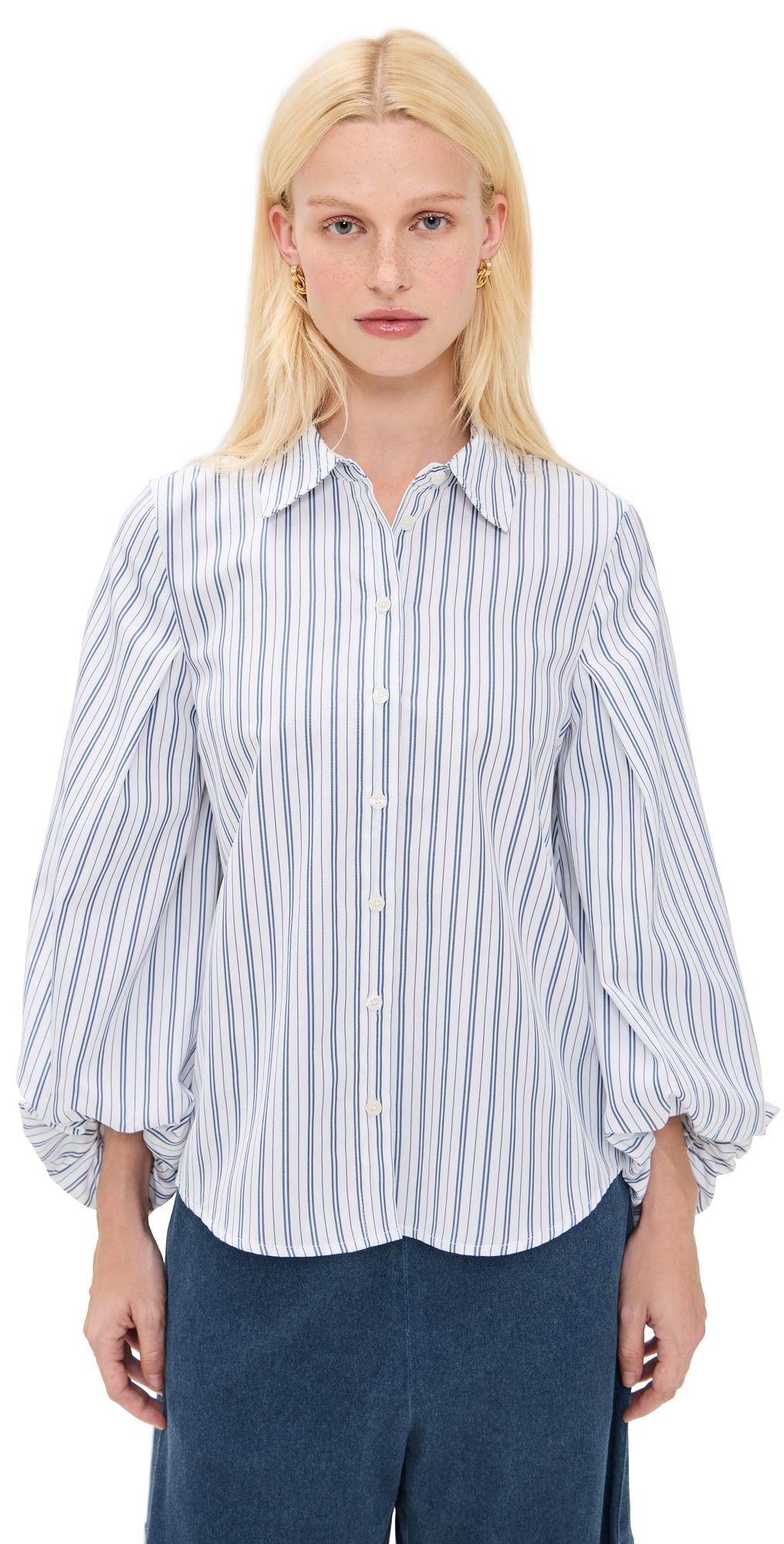 Tanya Taylor Marina Stripe Top White/French Blue XXS