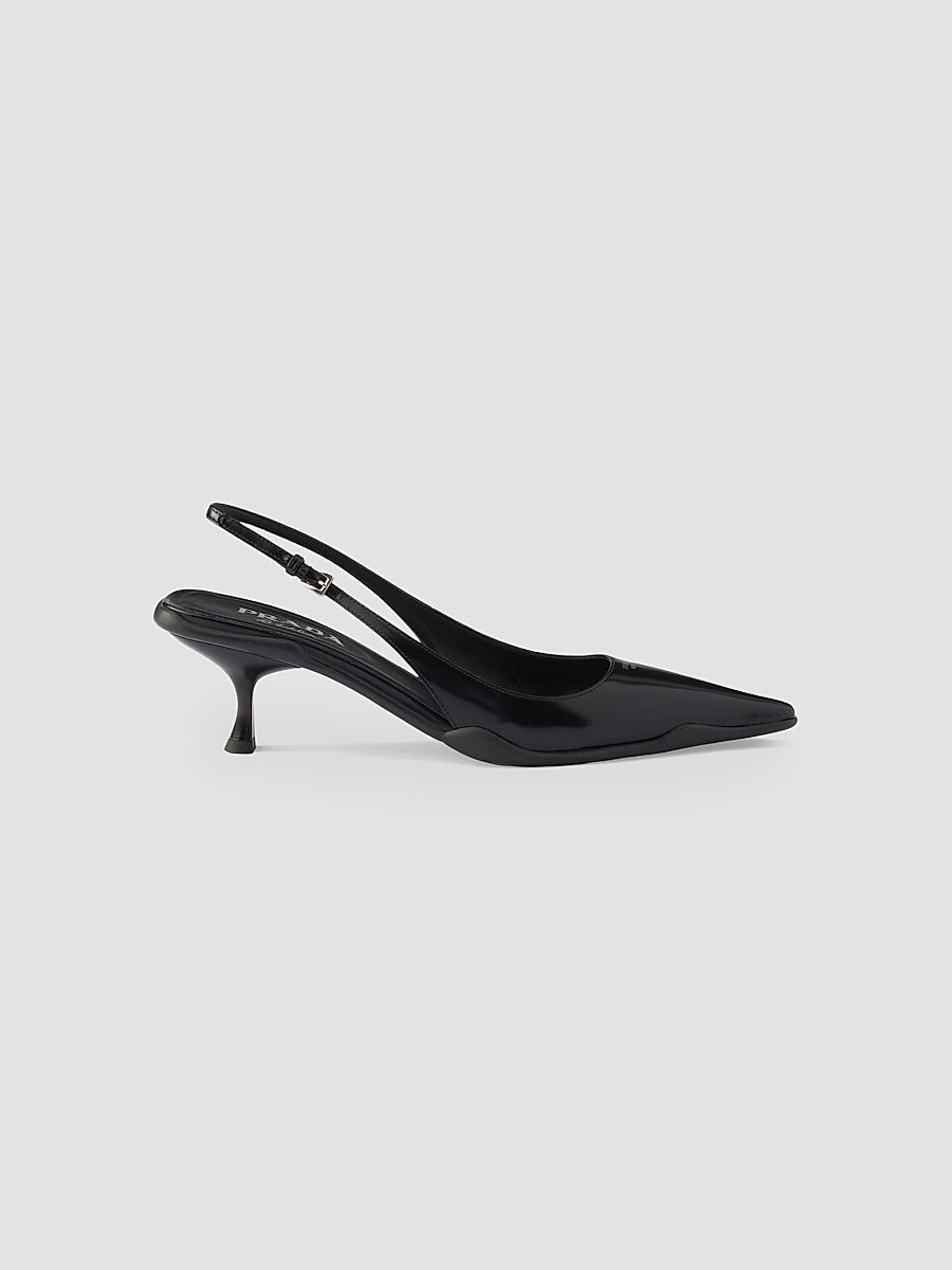 Women's Brushed Leather Slingback Pumps - Black - Size 10
