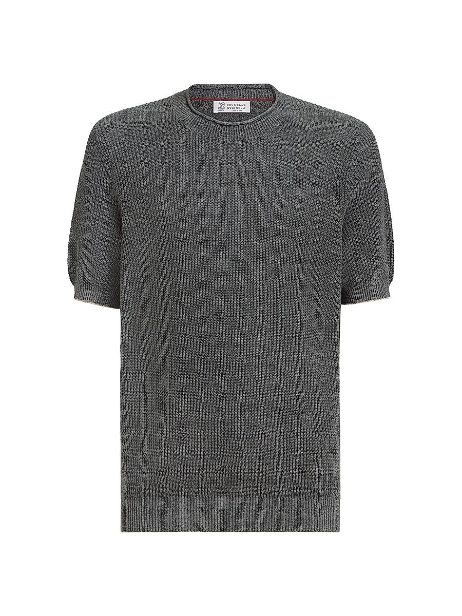 Men's Linen and Cotton Half English Rib Knit T-Shirt - Dark Grey - Size 42