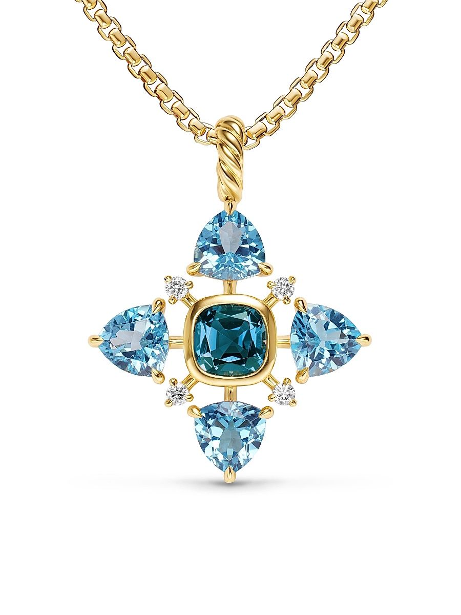 Women's Renaissance Quad Pendant in 18K Yellow Gold - Blue Topaz