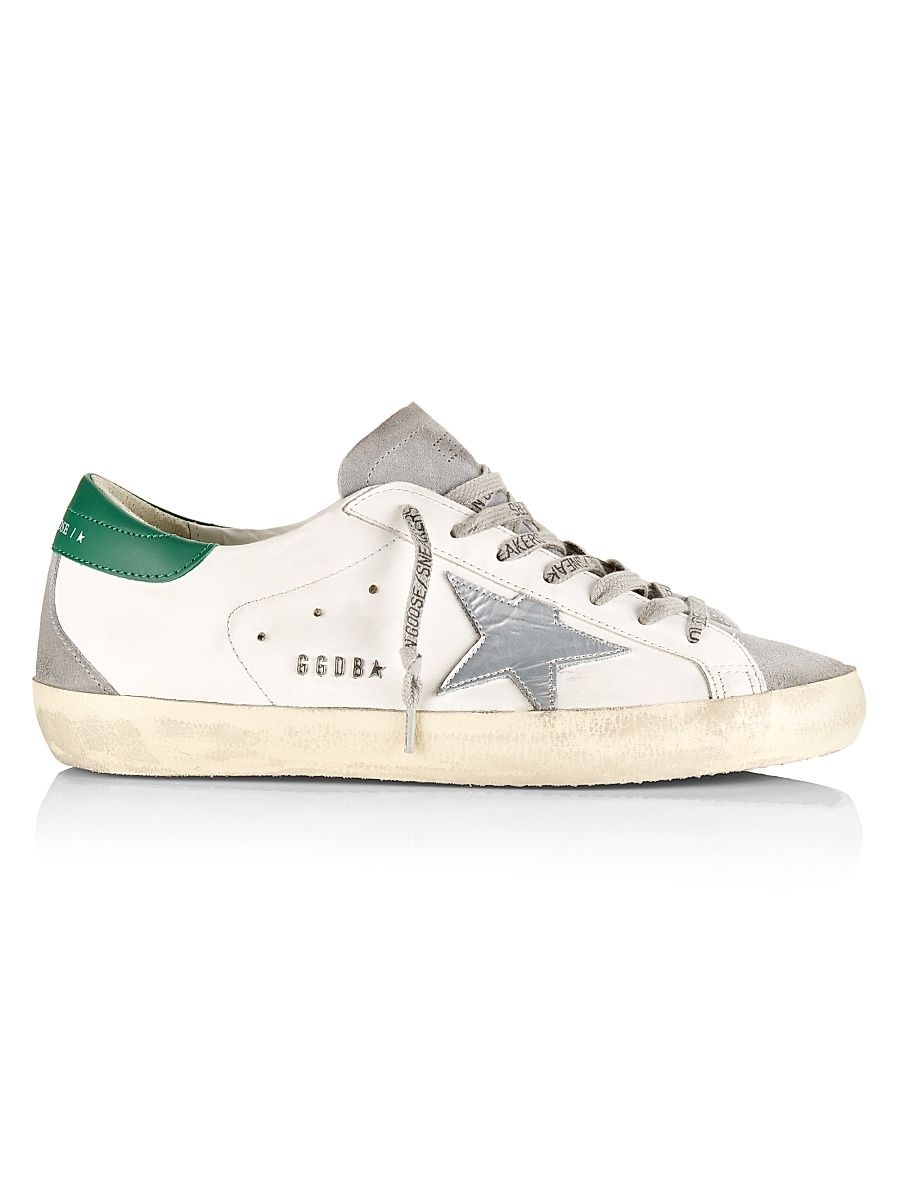 Men's Super-Star Leather Low-Top Sneakers - White Grey Silver Green - Size 13