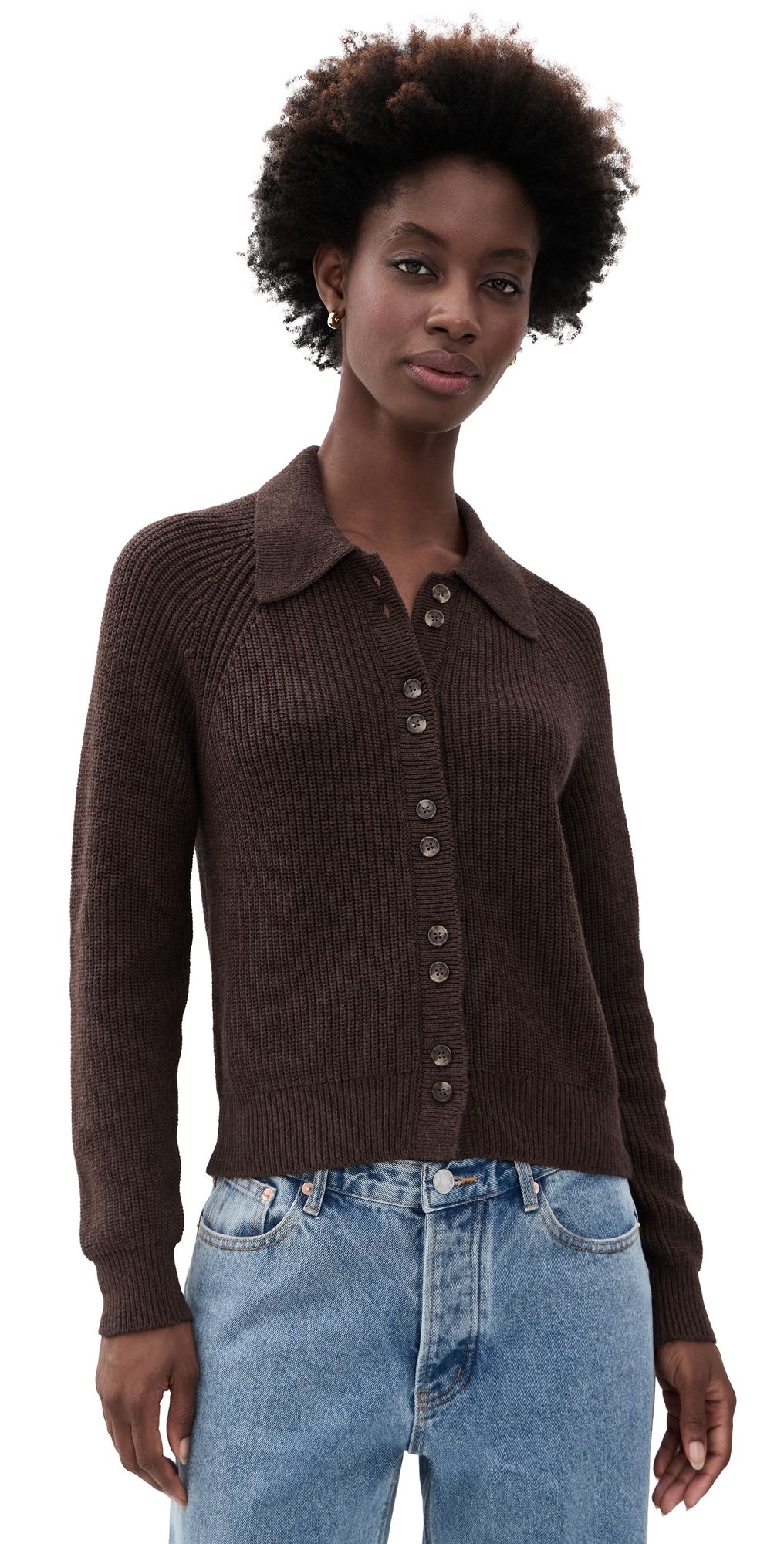 Marine Layer Robin Collared Knit Cardigan Chocolate M