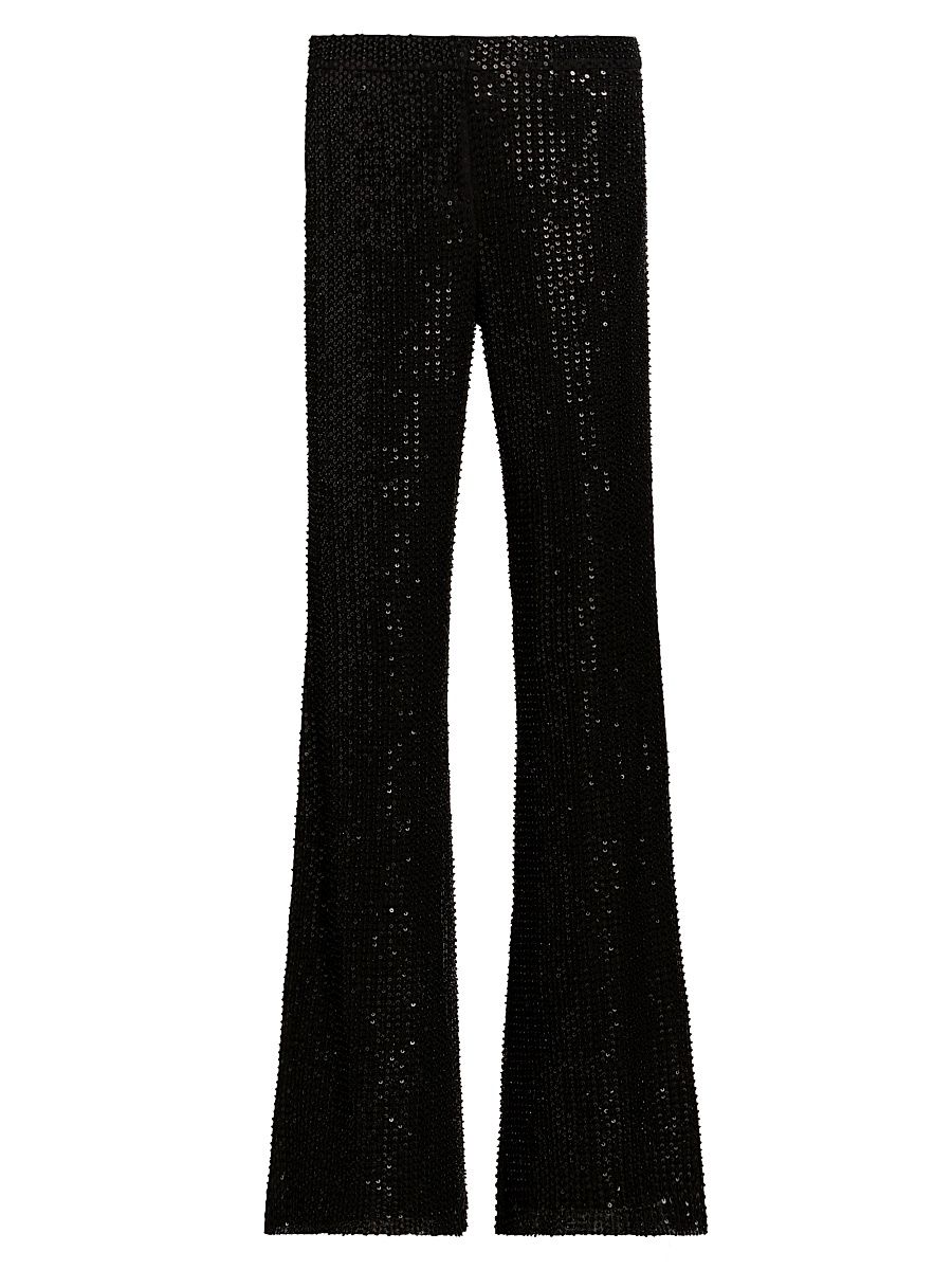 Women's Olivian Sequined Straight-Leg Pants - Black Beaded Mesh - Size 12