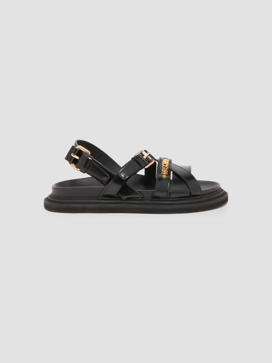 Moschino Men's Logo Leather Sandals - Black - Size 13