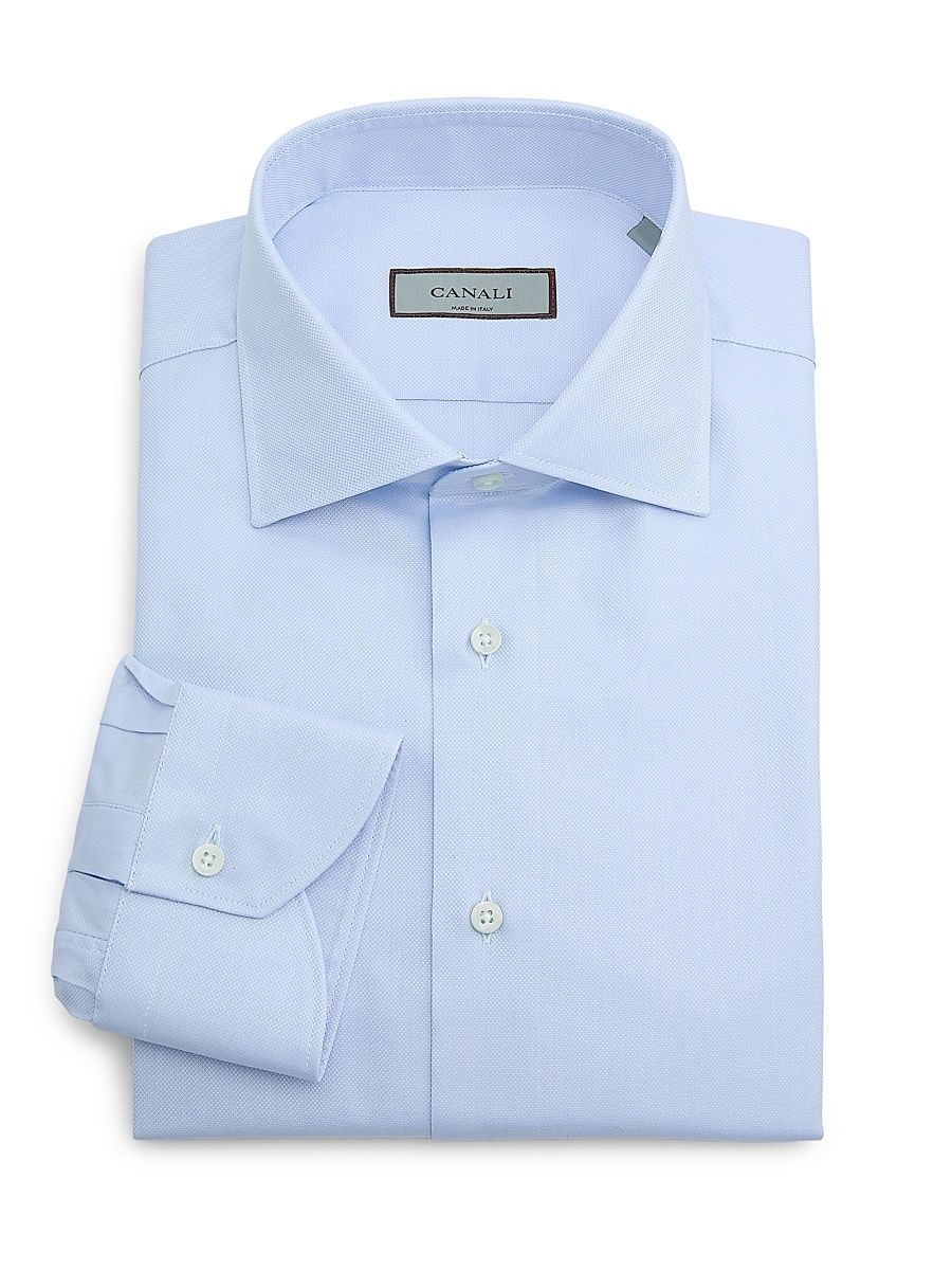 Men's Solid Mini Pique Dress Shirt - Blue - Size 16