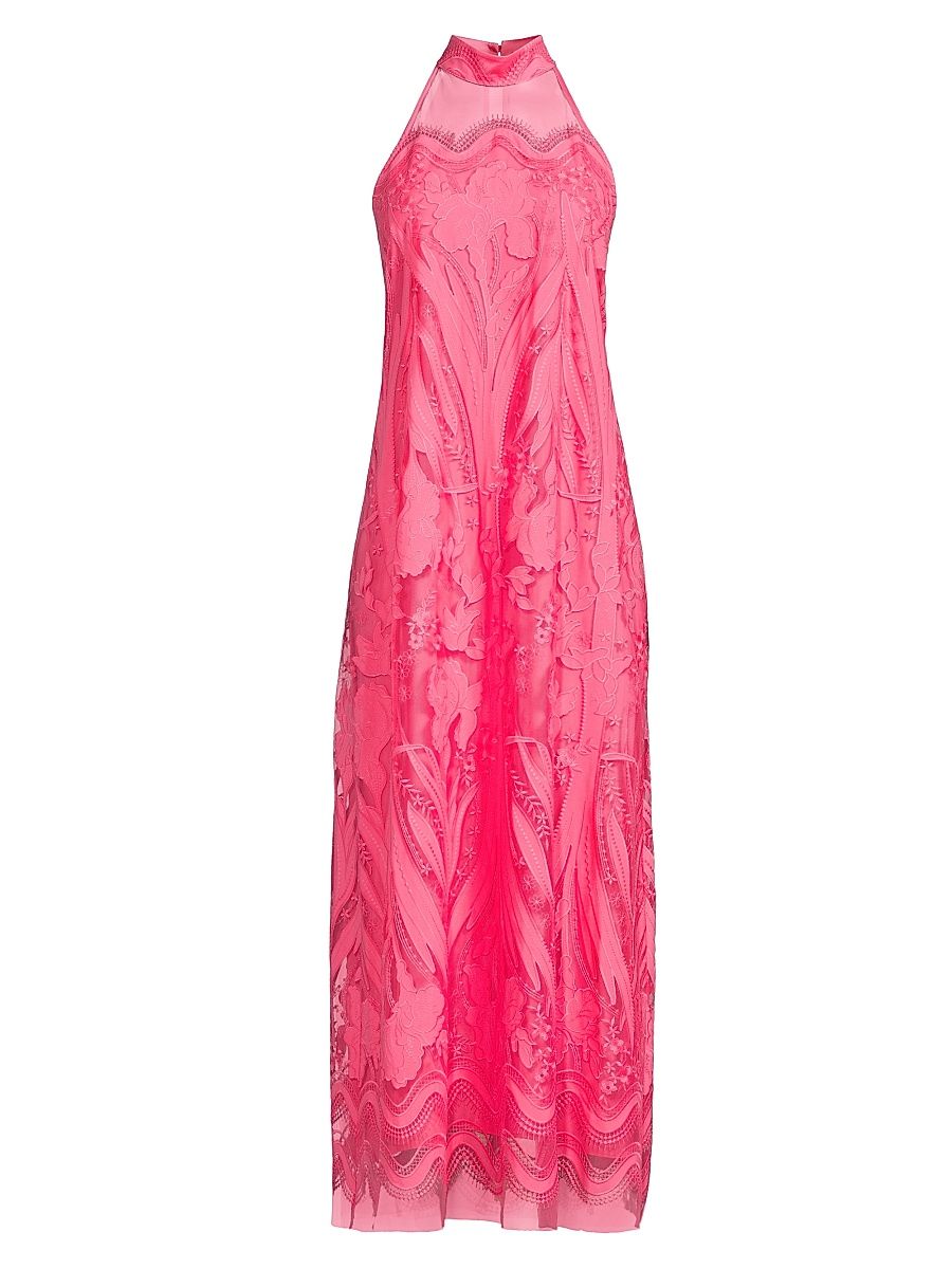 Women's Camila Mesh Lace Halter Maxi Dress - Bubble Gum - Size Large