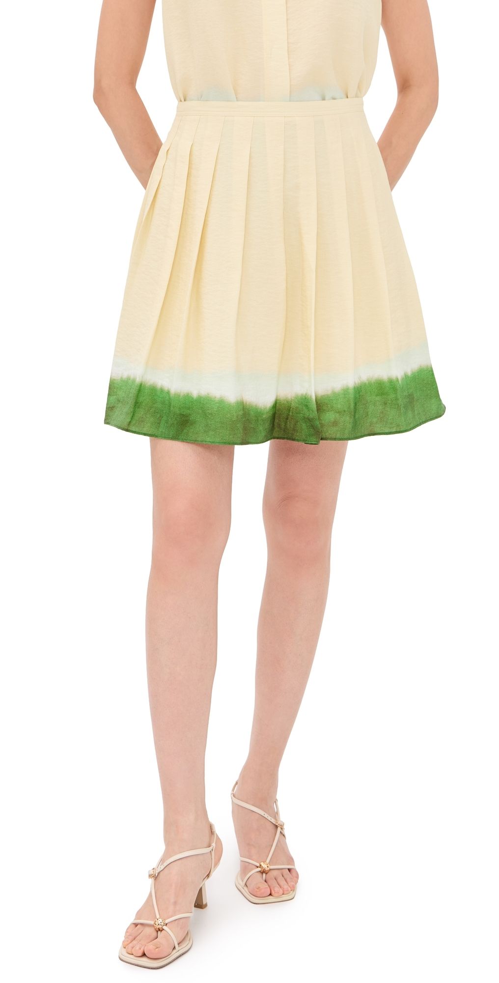 Vince Dip-Dye Pleated Skirt Porcelain/Herba 0