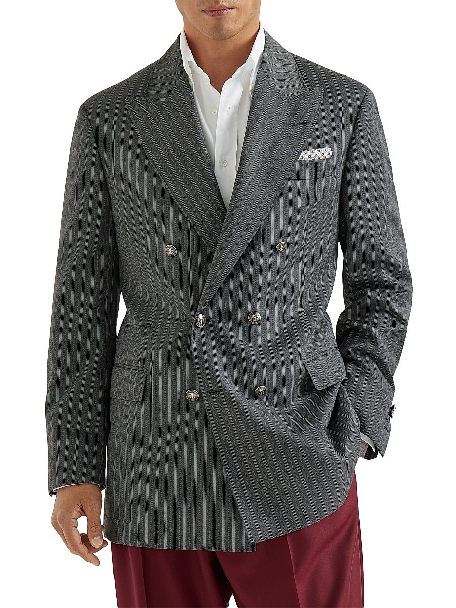 Men's Virgin Wool Fresco One and a Half Breasted Tailor Blazer with Metal Buttons - Dark Grey - Size 48