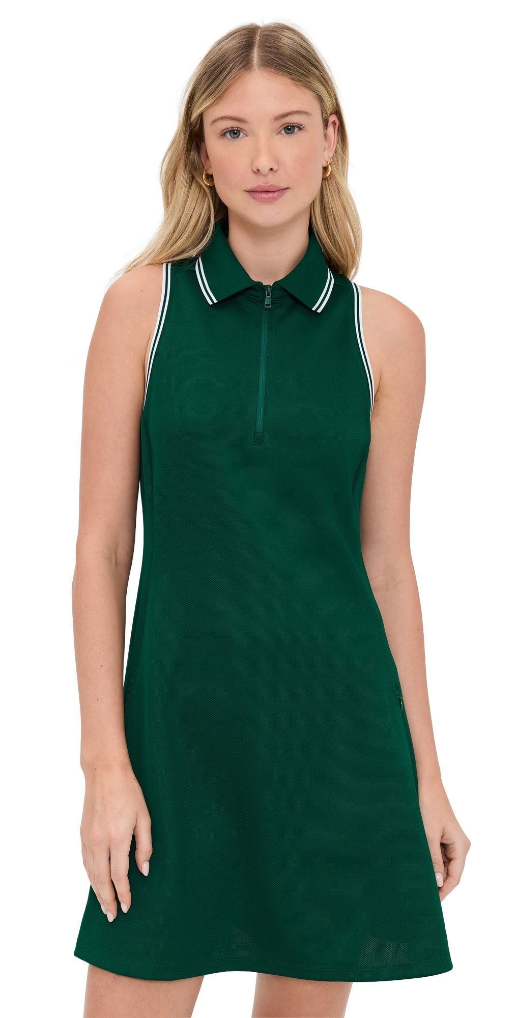 RLX Ralph Lauren Pique 1/4 Zip Polo Day Dress Hunter Green/Ceramic White L