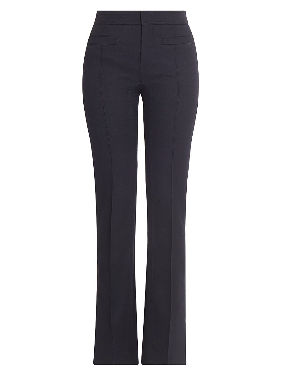 Women's Seasona Stretch-Cotton Straight-Leg Slit Pants - Black - Size 10