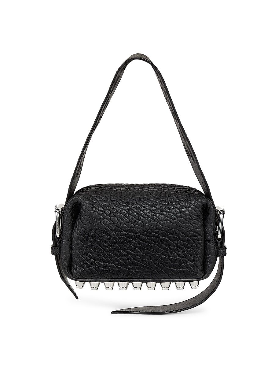 Women's Small Ricco Pebbled Leather Shoulder Bag - Black
