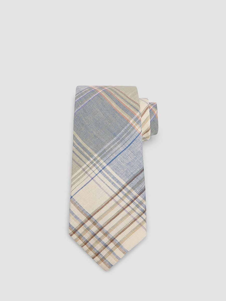 Men's Plaid Linen Tie - Infinity Blue
