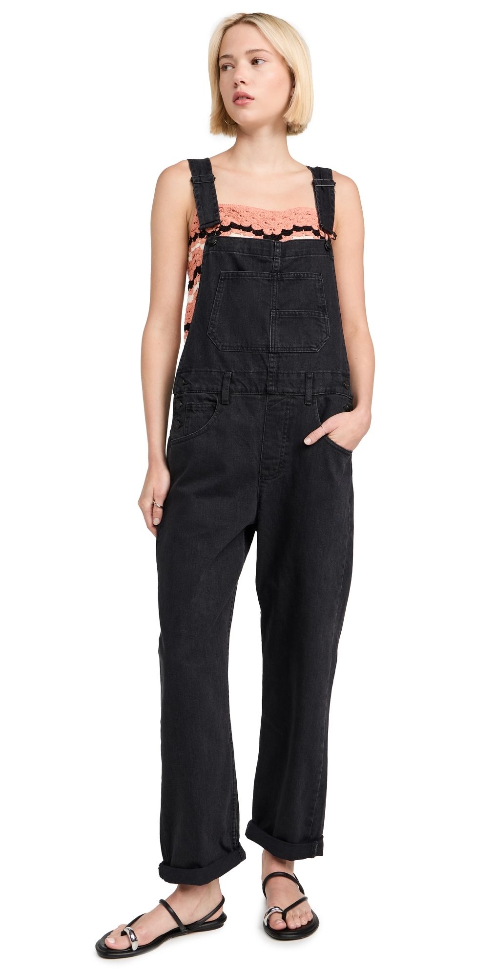 Free People Ziggy Denim Overalls Mineral Black M