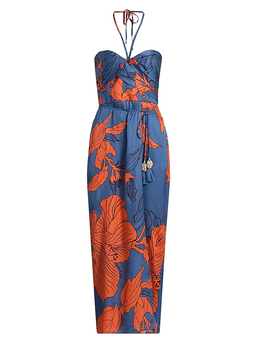 Women's Collina Floral Halter Dress - Blue Hibiscus - Size XS