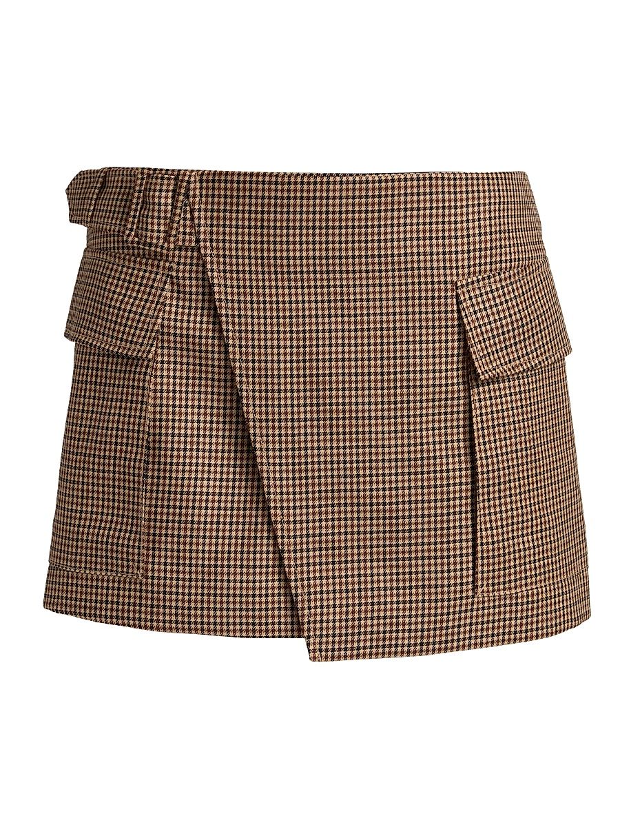 Women's Plaid Wool Wrap Miniskirt - Tan Multi - Size 10