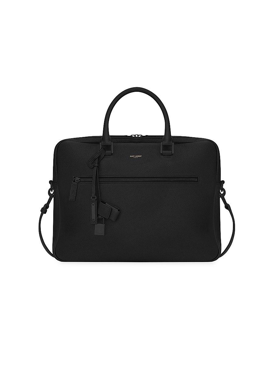 Men's Sac De Jour Briefcase In Grained Leather - Black