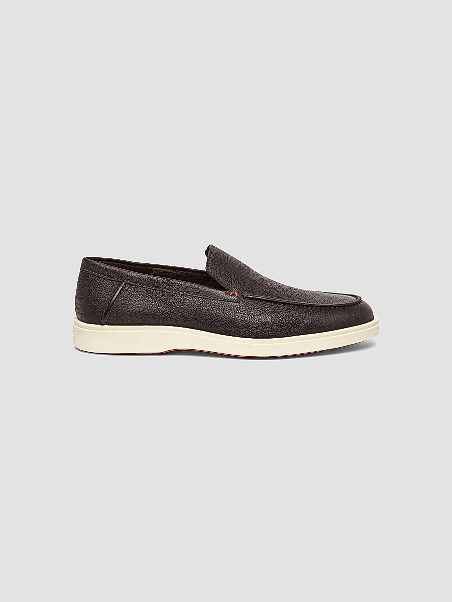 Santoni Men's Detroit Tumbled Leather Loafers - Dark Brown - Size 7.5