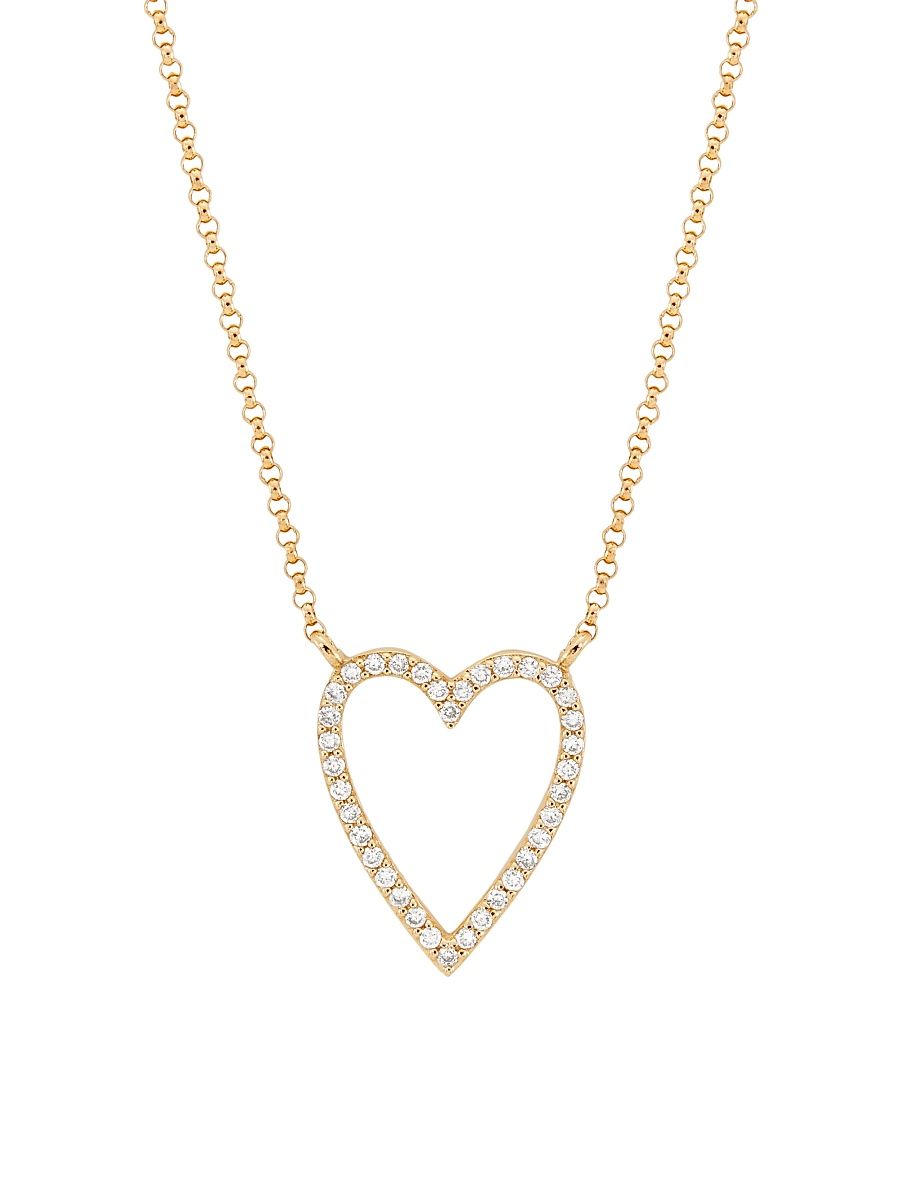 Women's 14K Yellow Gold & 0.16 TCW Diamond Open Heart Pendant Necklace - Yellow Gold