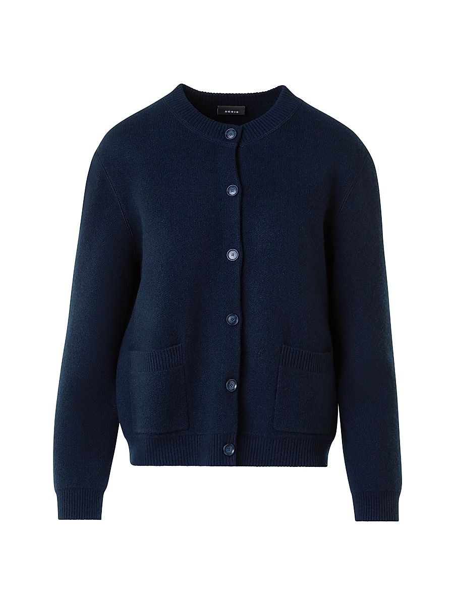 Women's Cashmere Piqué Cardigan - Navy - Size 12