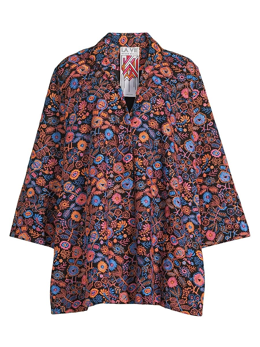 Women's Floral-Embroidered Oversized Minidress - Black Multi