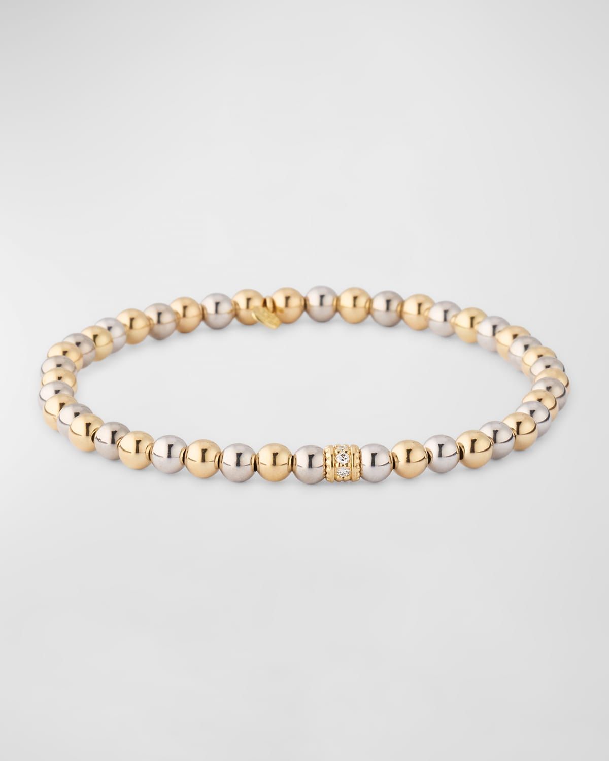 Diamond Pavé Rondelle on Two-Tone Gold Bead Bracelet
