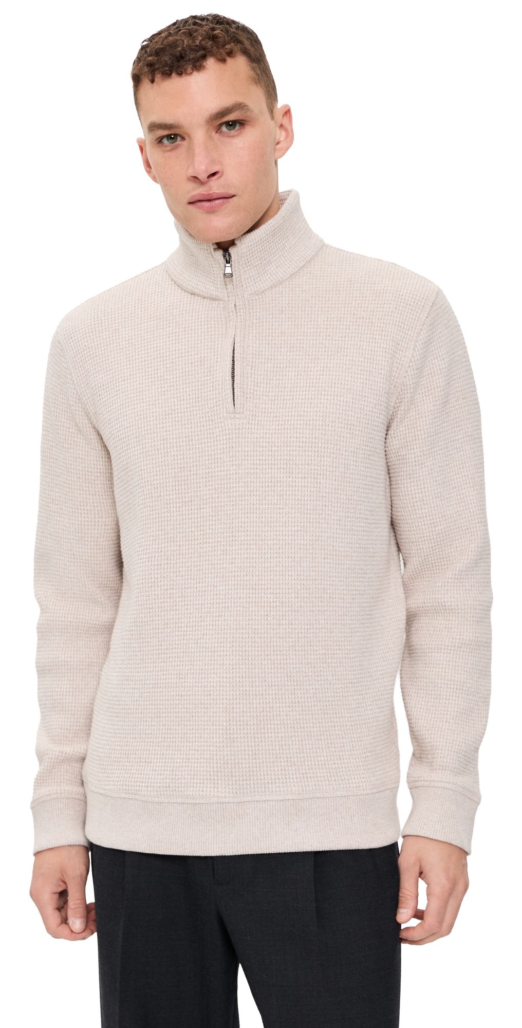 Vince Brushed Waffle Quarter Zip H Oatmeal XXL