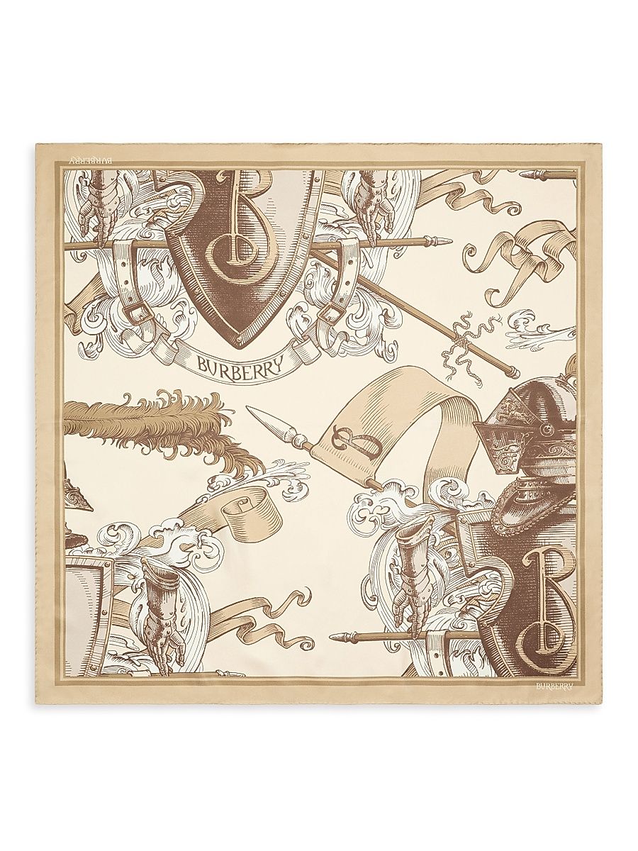 Women's Etched Knight Silk Square Scarf - Taupe Beige
