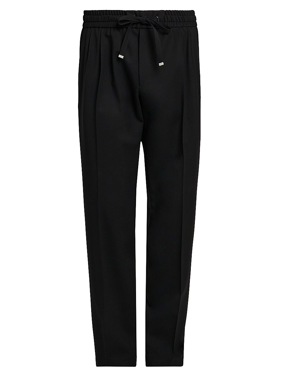 Men's Elasticized Stretch-Wool Straight-Leg Trousers - Nero - Size 32
