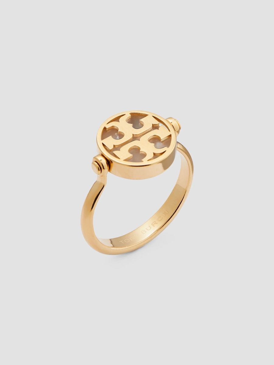Tory Burch Women's 18K-Gold-Plated Stainless Steel & Mother-of-Pearl Ring - Tory Gold - Size 7