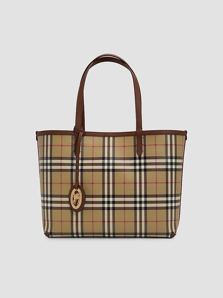 Women's Small Check Tote Bag - Beige