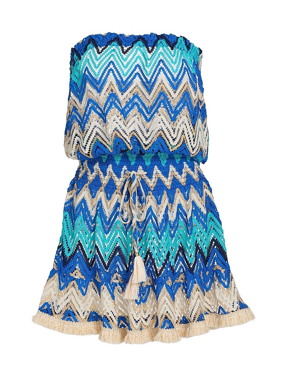 Women's Lauryn Chevron-Knit Cover-Up Minidress - Blue Chevron - Size XL