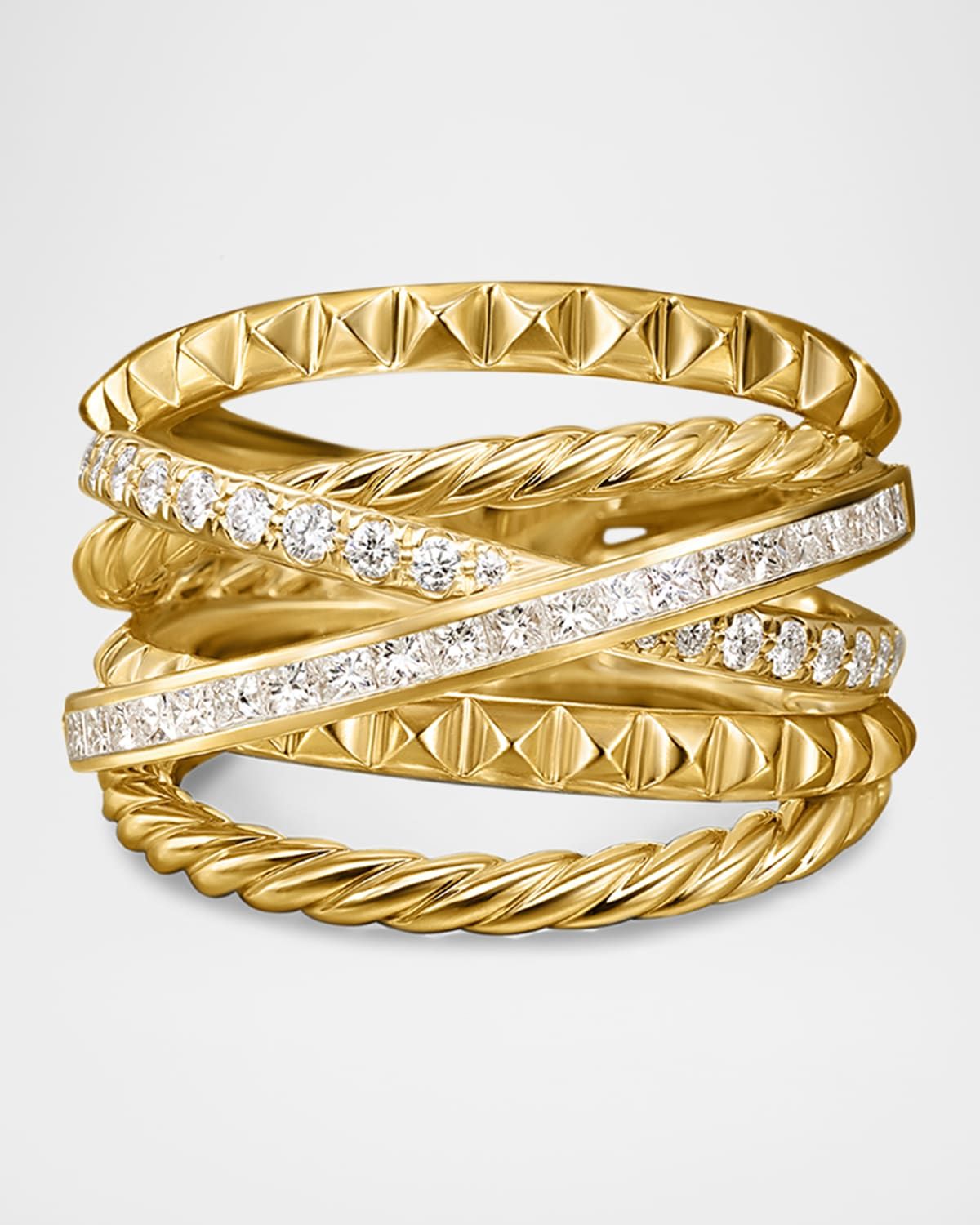 DY Crossover Trio 6-Row Ring in 18K Gold with Diamonds, 26mm