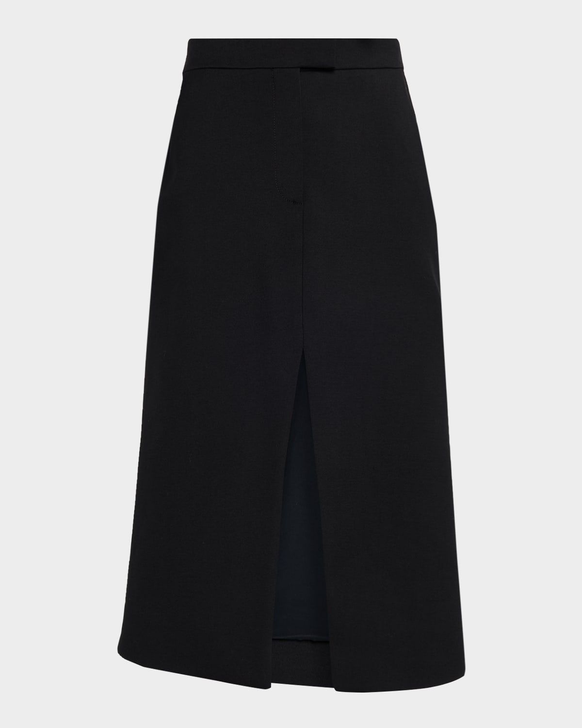 Wool-Stretch Twill Slit Midi Skirt