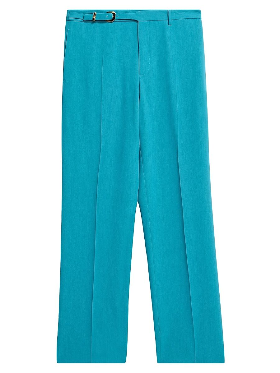 Men's Wool-Blend Straight-Leg Trousers - Dark Sea Green - Size 34