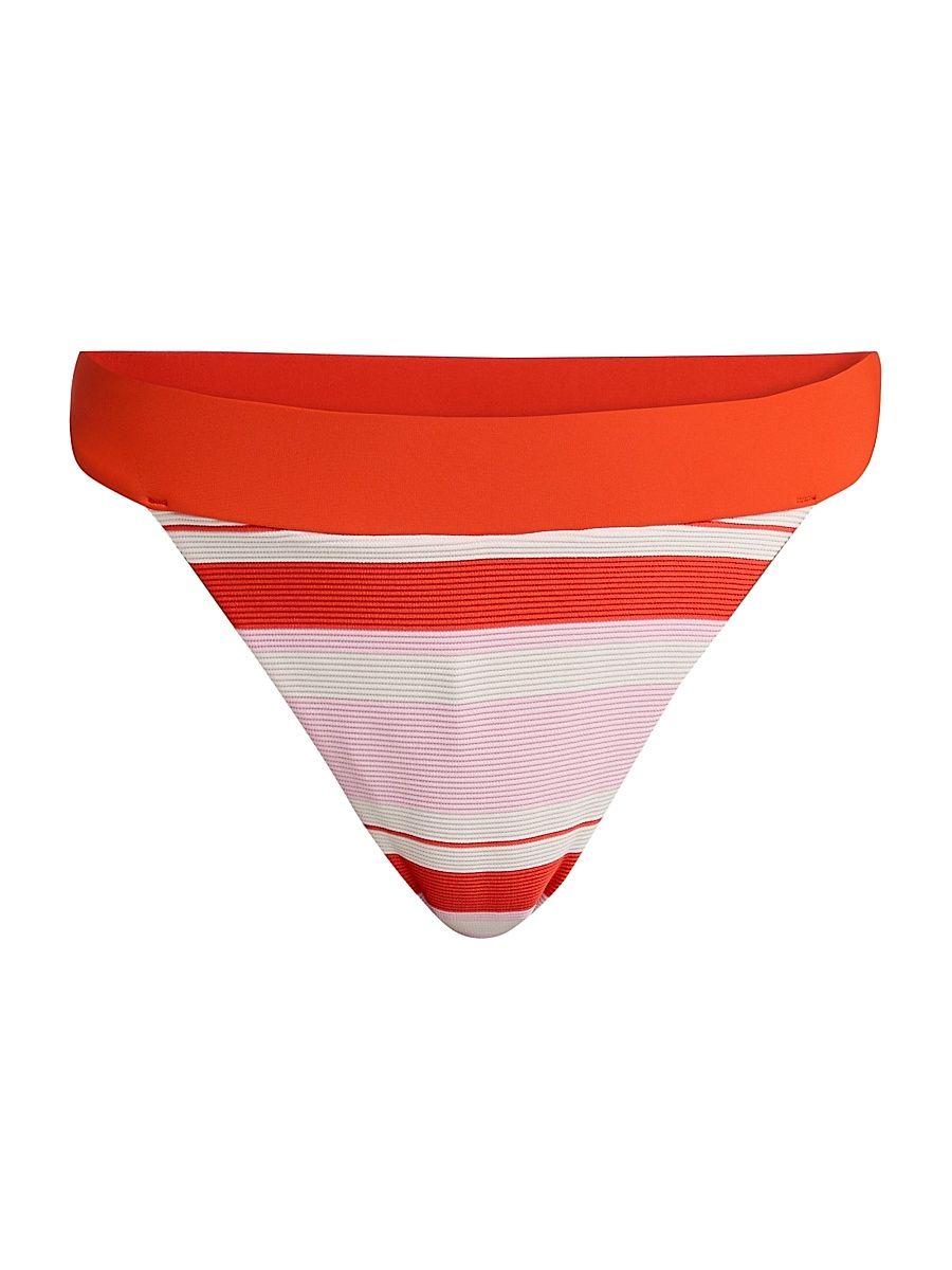 Women's Kristy Striped Bikini Bottom - Lobster Stripe - Size XS