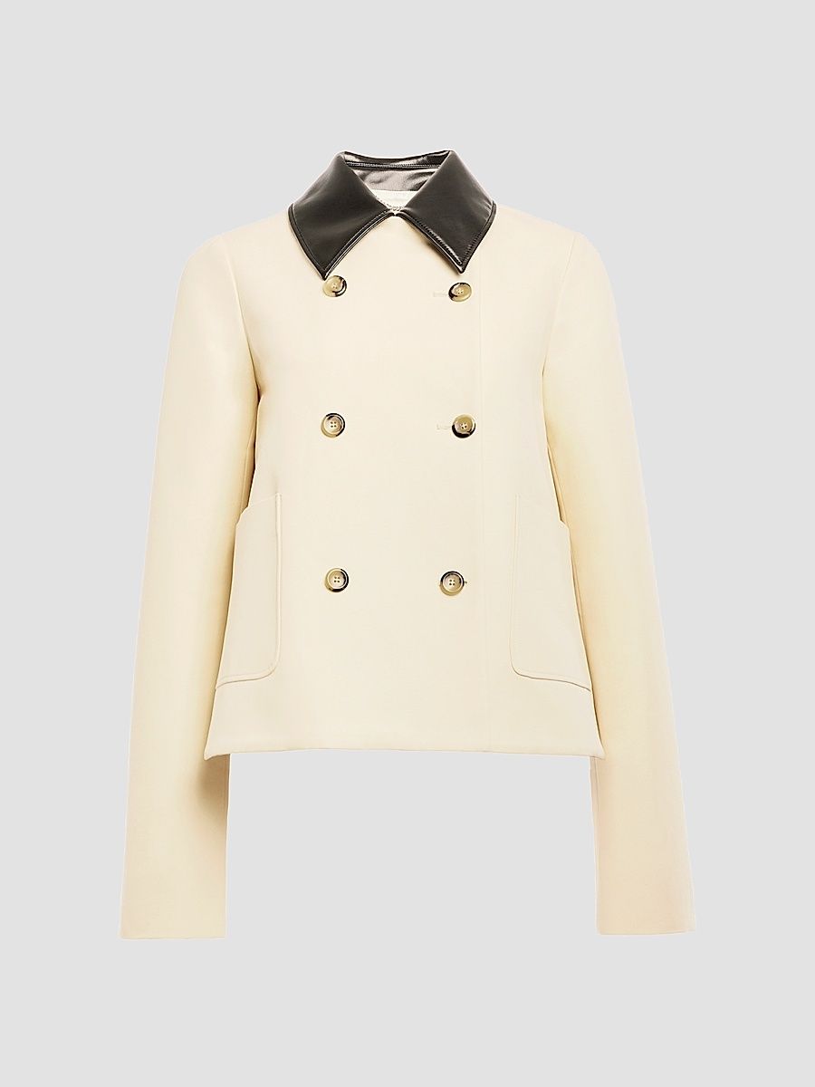 Women's Harburg Faux-Leather-Trimmed Cotton Double-Breasted Jacket - Opal - Size 14