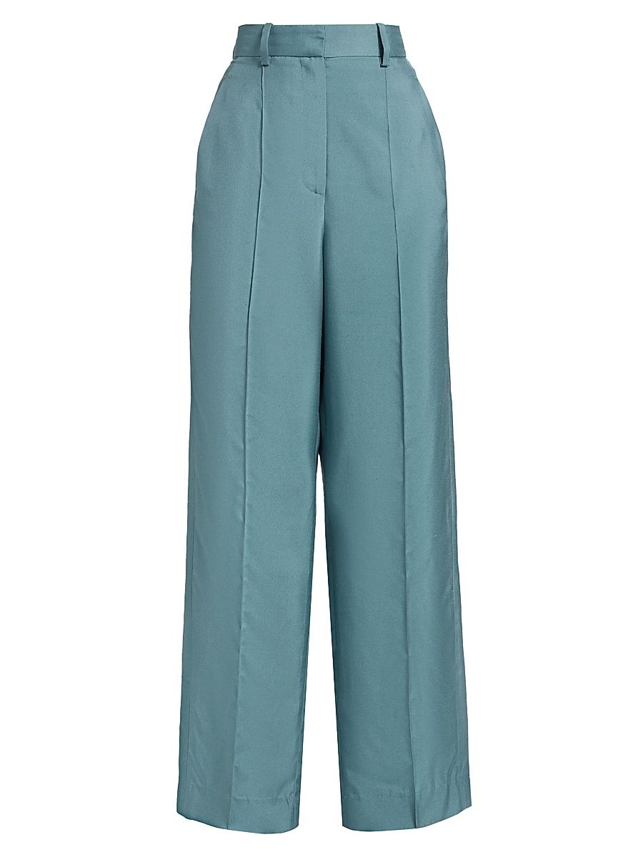Women's Antonella Silk Wide-Leg Pants - Cerulean Blue - Size 10