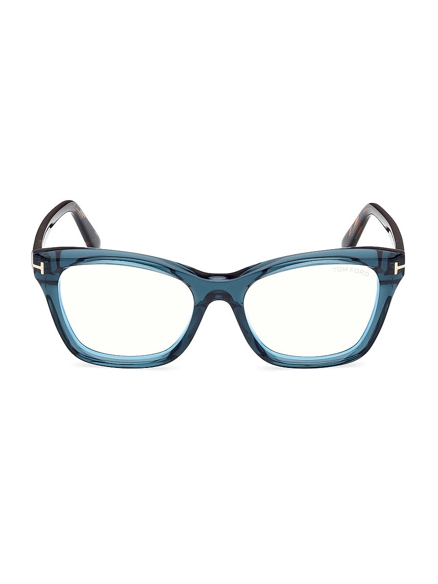 Women's 53MM Rectangular Eyeglasses - Transparent Aqua Blue Havana