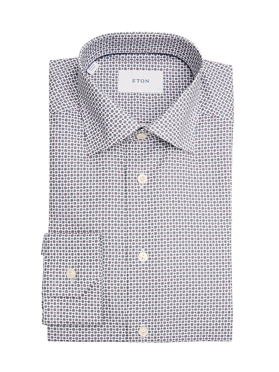 Men's Geometric Cotton Slim-Fit Dress Shirt - Imperial Purple - Size 17.5