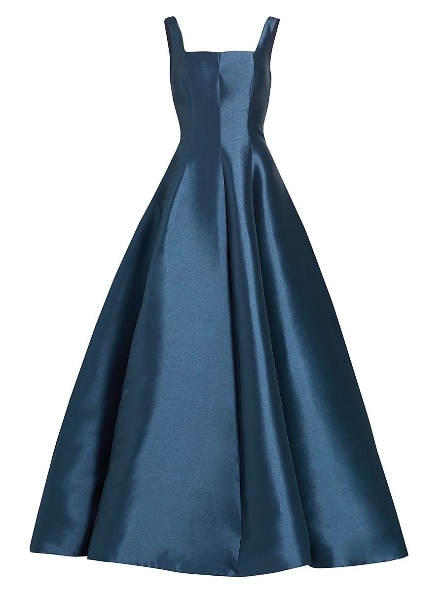 Women's Mikado Square-Neck A-Line Gown - French Blue - Size 16