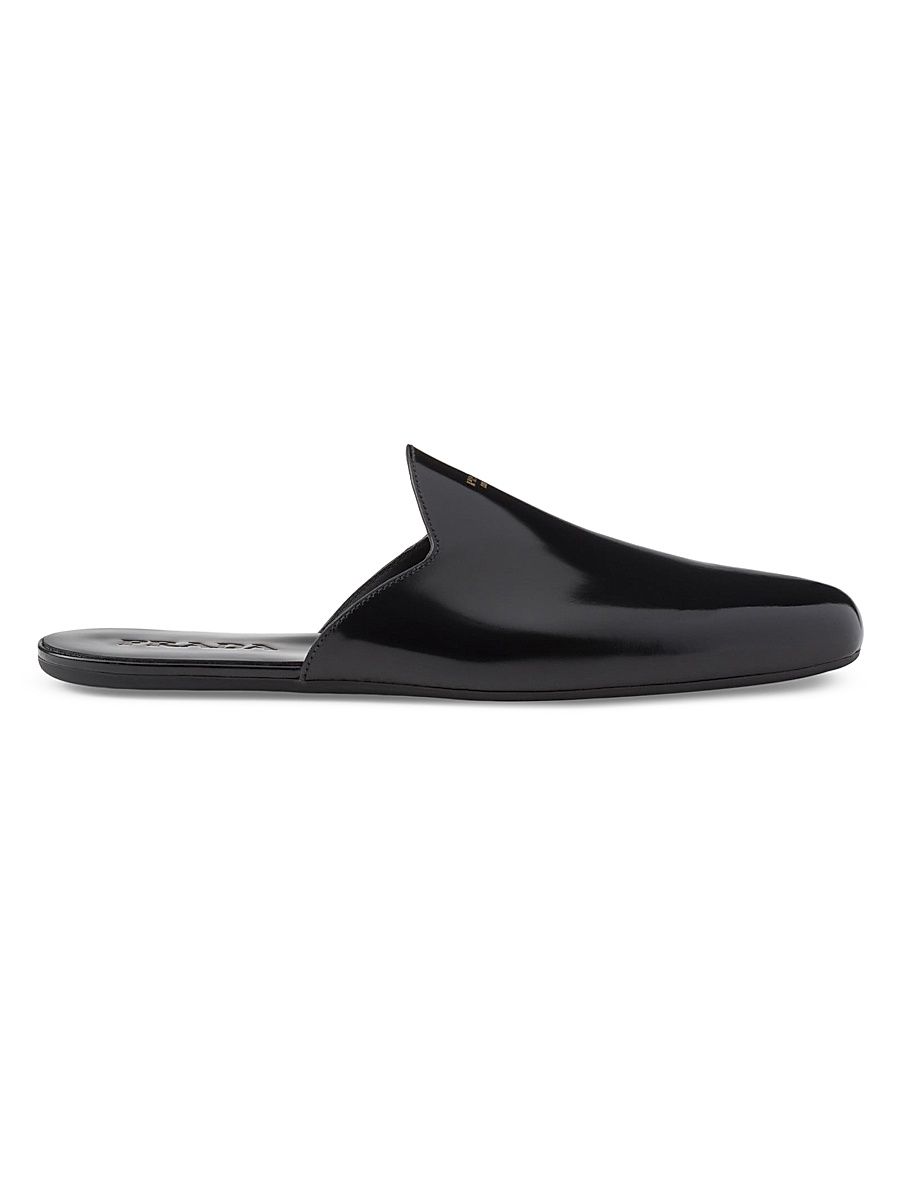 Men's Brushed Leather Slippers - Black - Size 9