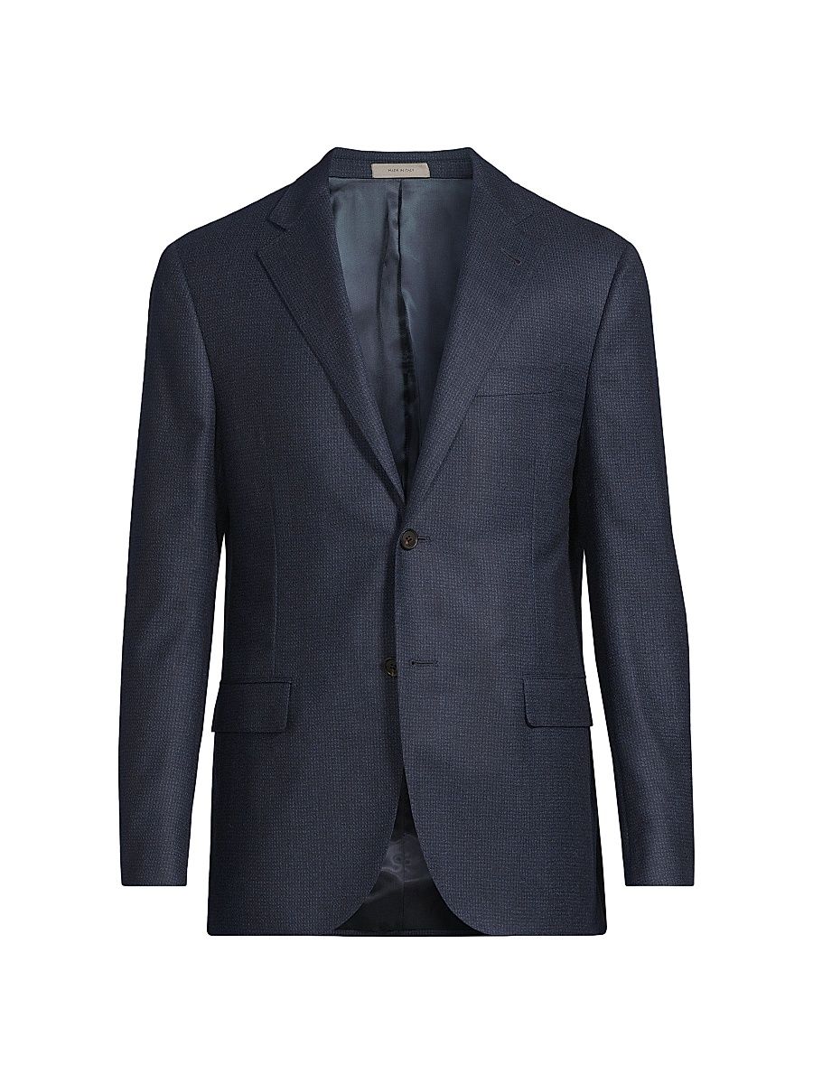 Men's Mini Check Wool Sport Coat - Navy - Size 46