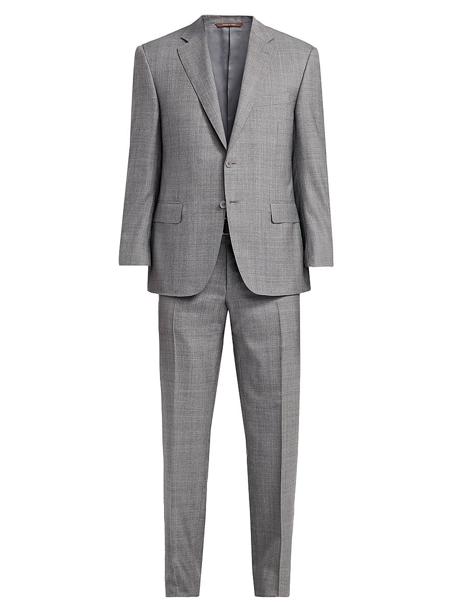 Men's Plaid Wool-Silk Suit - Grey - Size 48