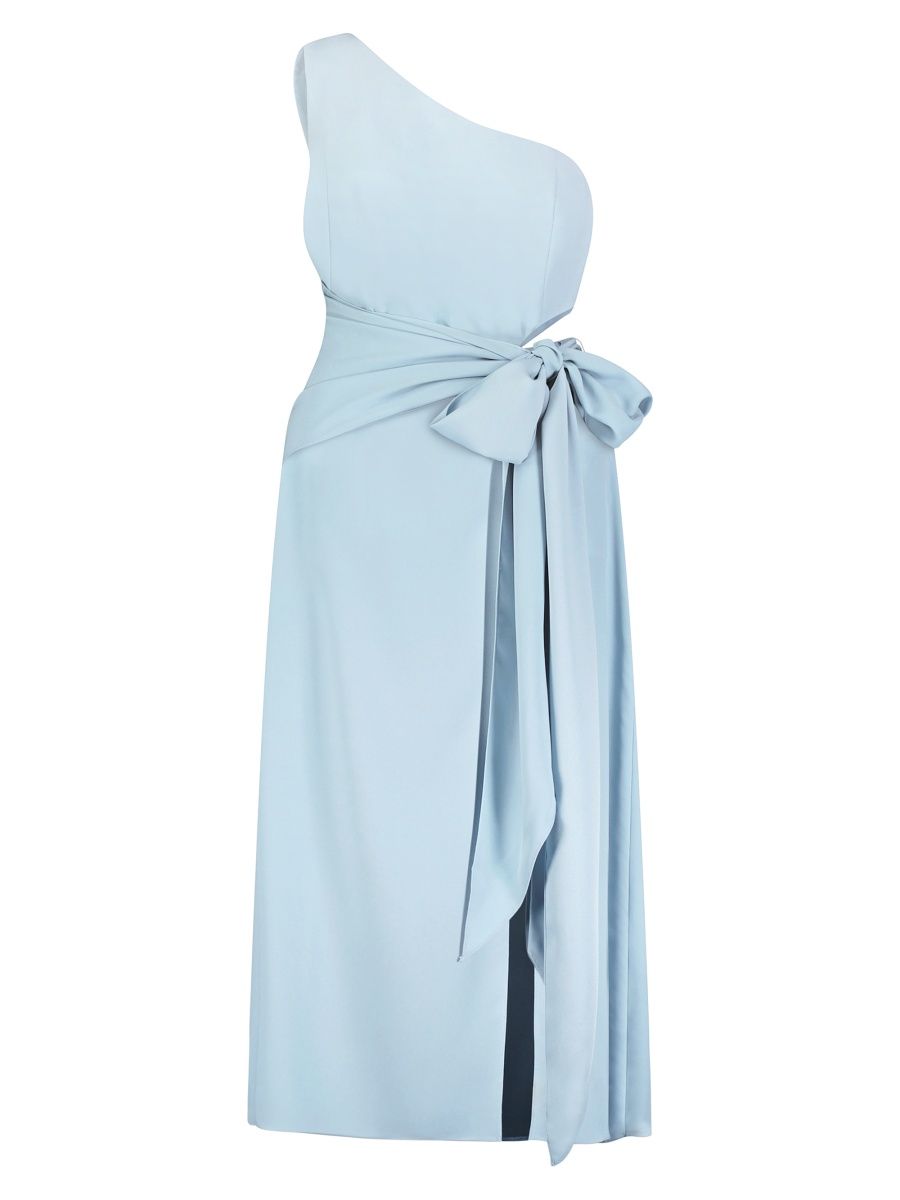 BCBGMAXAZRIA Women's One-Shoulder Cut-Out Bow Gown - Dusty Blue - Size 6