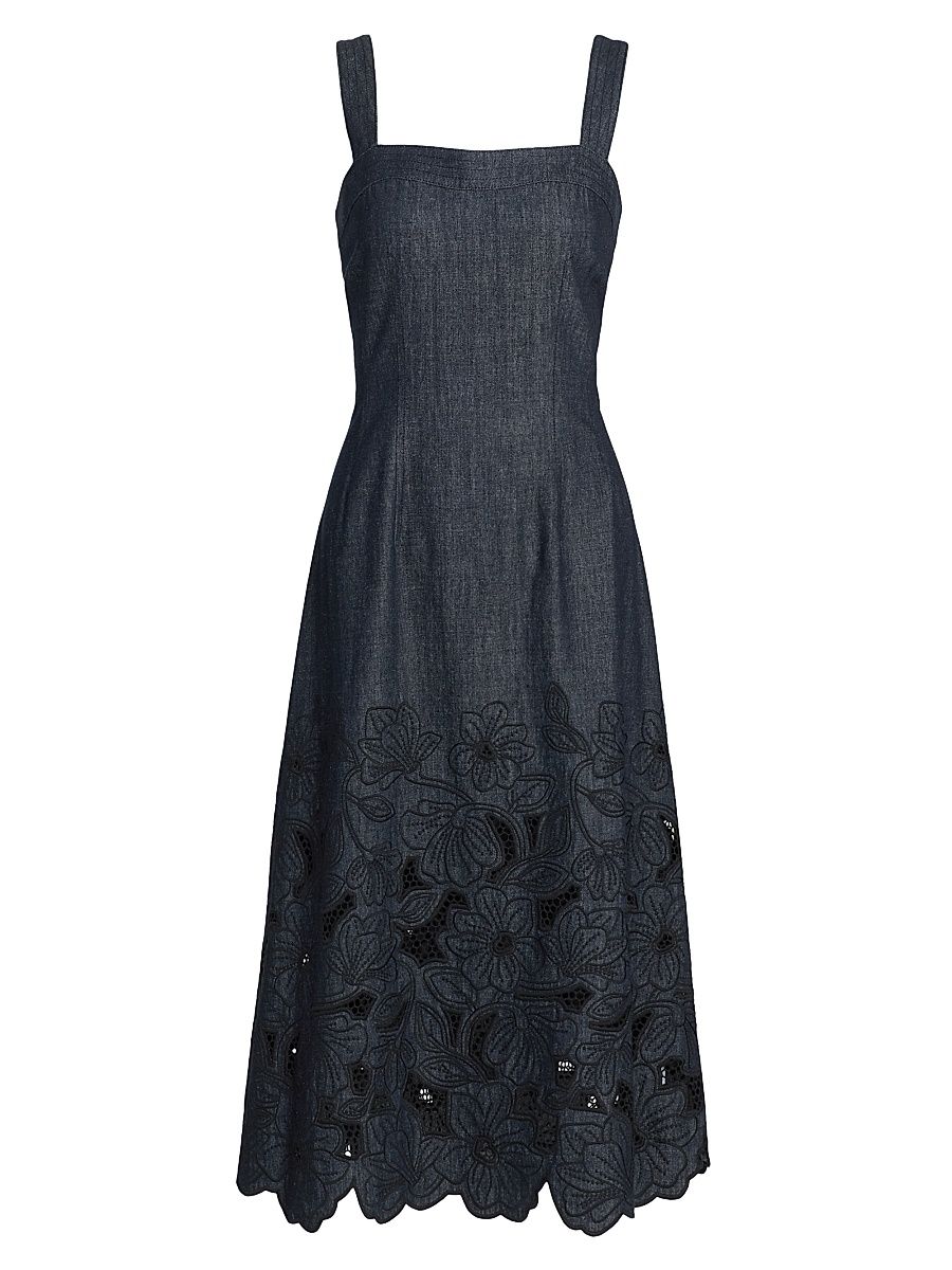 Women's Rosaura Floral Laser-Cut Midi-Dress - Indigo Rinse - Size 16