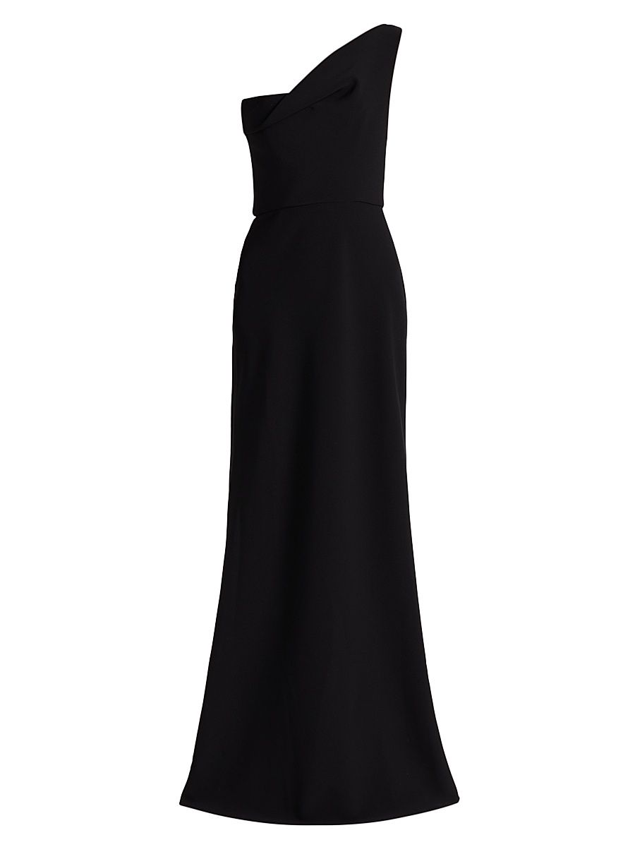 Women's Draped One-Shoulder Sheath Gown - Black - Size 14