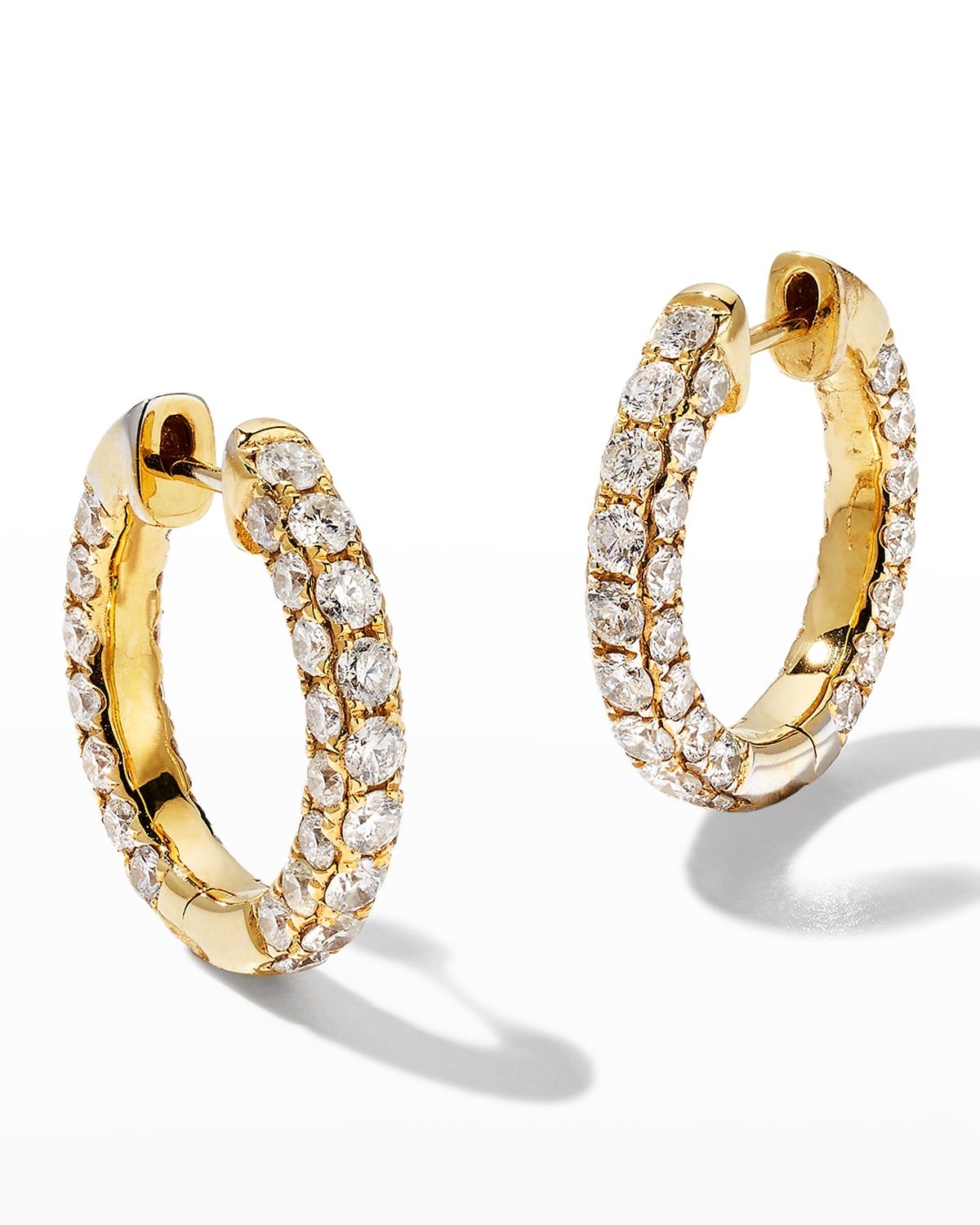 Diamond 3-Sided Hoop Earrings in Yellow